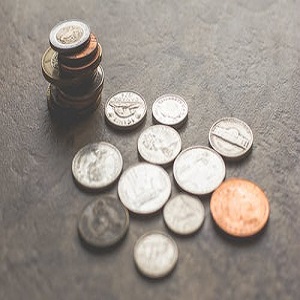 Coins on a table top